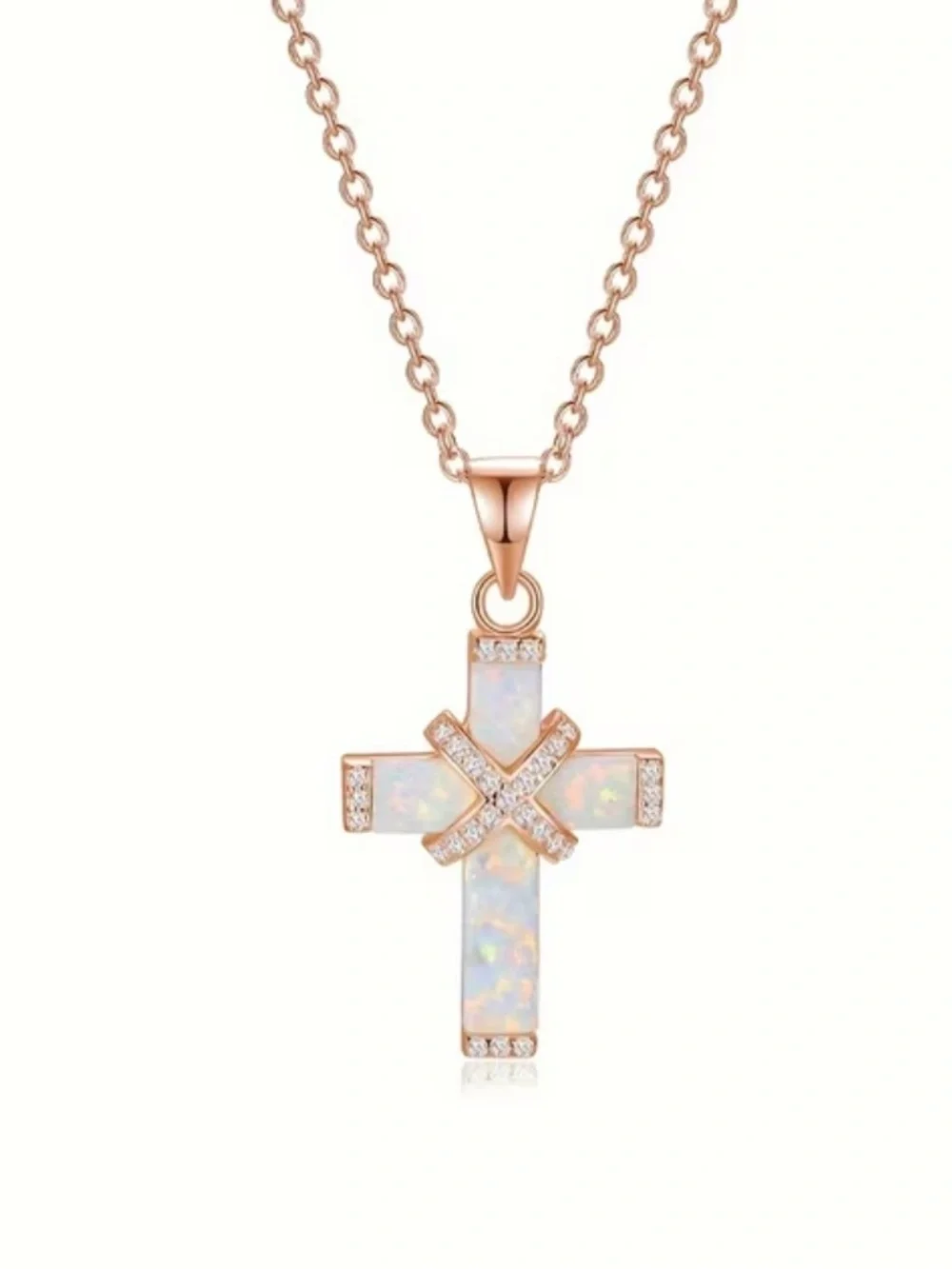 Opal Cross Pendant Necklace in Rose Gold - Women's Jewelry